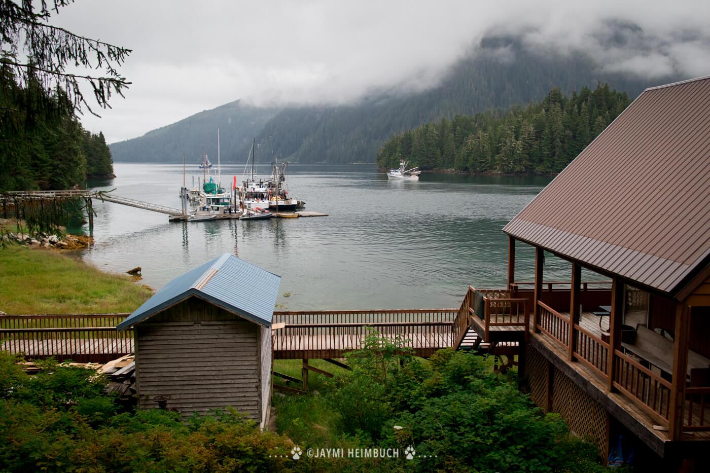 The harbor at Baranof Warm Springs, which features a waterfall and natural hot springs. © Jaymi Heimbuch