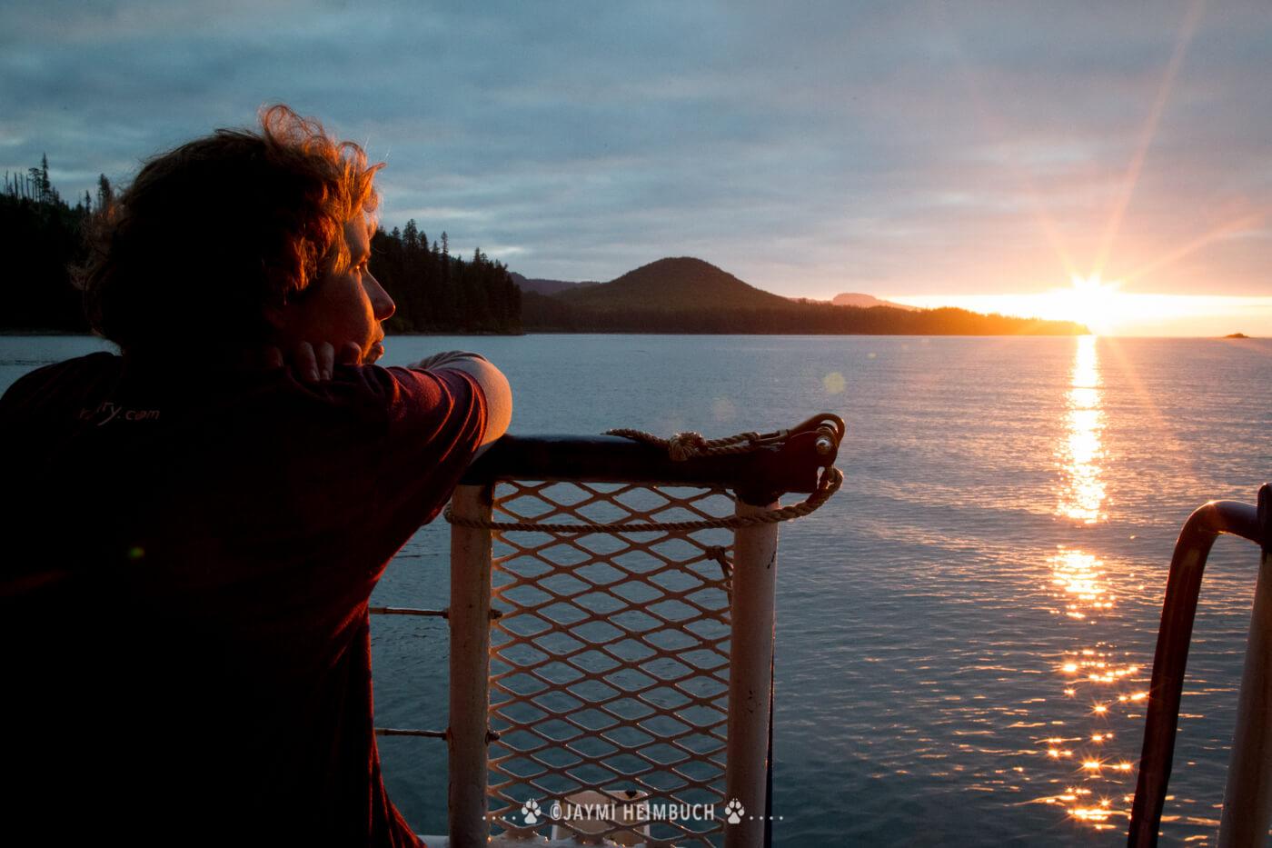 Enjoying one of many breathtaking Alaskan sunsets from the ship's deck. © Jaymi Heimbuch