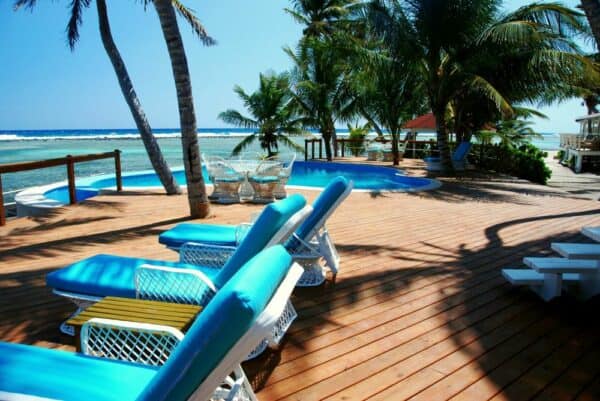 Pool deck at Turneffe Flats